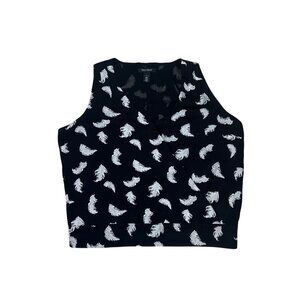 White House Black Market Womens Feather Print Black Sleeveless Top Size L 1868